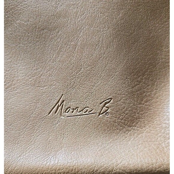 Mona B  Shoulder Bag Vegan Leather Purse Tan Basketweave Zip Pockets 10" x 9" - Picture 4 of 10